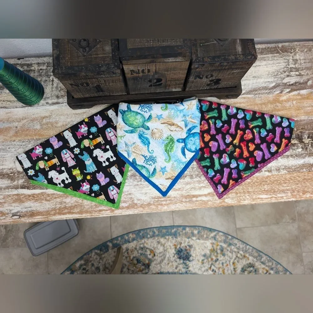 Hand Crafted Over the Collar Pet/Dog Bandana Set of 3 Size X-Large